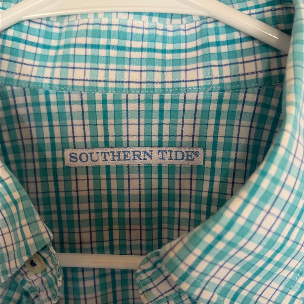 Southern Tide Teal & White Plaid Button-Down Shirt - Picture 2 of 6
